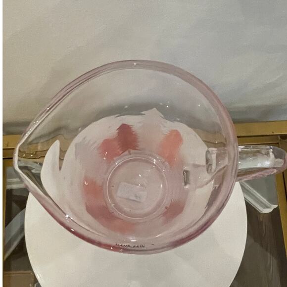 Hand-Painted Glass Pitcher Pink and White Christmas Pine Tree Forest New RARE - Picture 14 of 16